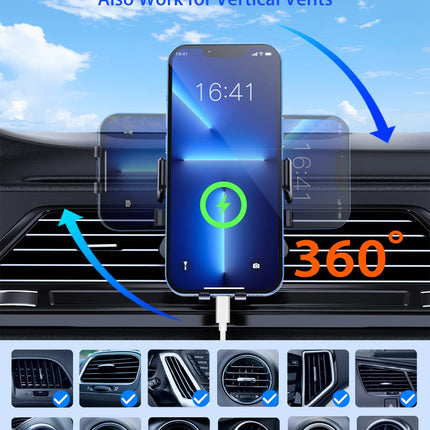 Autotelefonihoidja ventilatsiooniavaga, isekleepuv, universaalne autotelefonihoidja läbivajumisvastase konksklambriga, 360° pöörlev autotelefonihoidja, mis ühildub iPhone'i ja Samsungiga