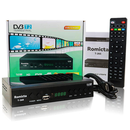 Romicta DVB-T2 vastuvõtja ja kaabelvastuvõtja DVB-C – H.265 HEVC FTA Full HD 1080P, PVR, USB, HDMI, Timeshift, SCART, digitaalne maapealne TV tuuner, ei toeta Freenet TV-d ega satelliiti