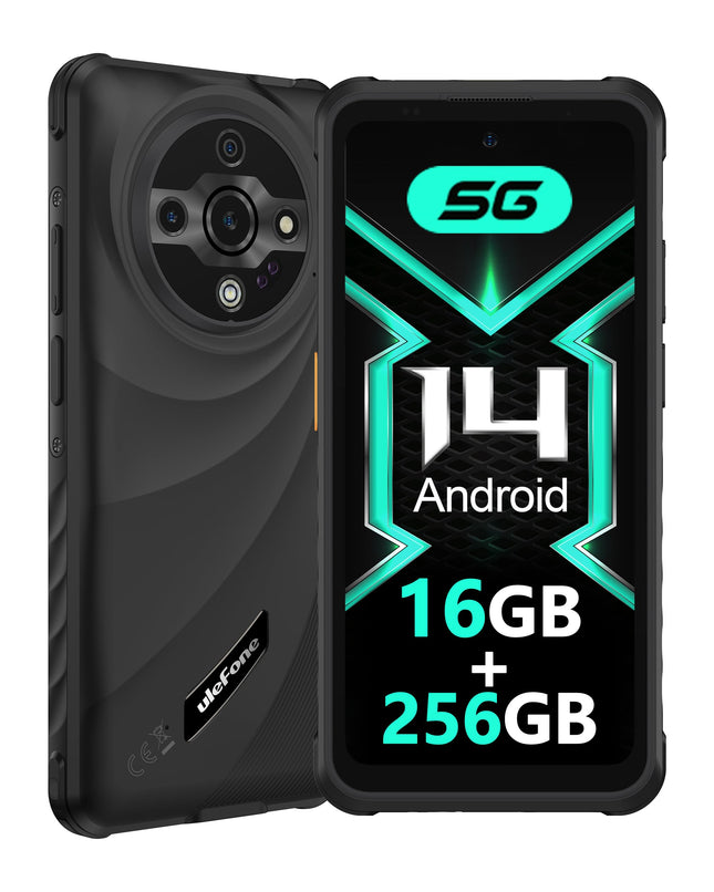 Ulefone Armor X31 Pro 5G õuenutitelefon 2025, 16GB+256GB/SD-2TB Android 14 koos särava taskulambiga 64MP + 25MP kaamera 6.56” 120Hz 6050mAh mobiiltelefon 3 pesa/GPS/näotuvastuse/sõrmejäljelugeja/OTG/NFC must