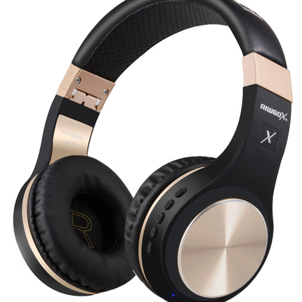 Riwbox Bluetooth kõrvaklapid, XBT-80 kokkupandavad juhtmevabad stereo kõrvaklapid mikrofoni ja helitugevuse regulaatoriga, kaabliga või ilma, arvuti/mobiiltelefonide/teleri jaoks (must ja kuldne)