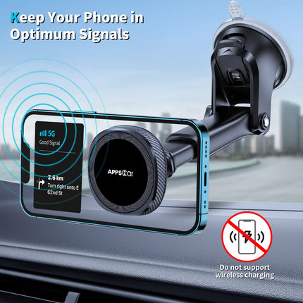 APPS2Car autotelefonihoidik Mag-Safe autotelefonihoidik automagnetiga iminapaga esiklaasile universaalne magnetiline iPhone'i autokinnitus, mis ühildub iPhone 15 14 13 12-ga