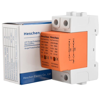Hescheni ülepingekaitseseade PV-le, LYD1-PV1000, 2P 1000VDC 20KA, 35mm DIN-rööpale kinnitatav (1)