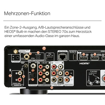 Marantz Stereo 70s võimendi HiFi Stereo, 2.2-kanaliga HiFi võimendi, 75 W/kanal, 6 HDMI sisendit, 8K, HEOS, Bluetooth, Wi-Fi, AirPlay 2, Dolby TrueHD, Alexa ühilduv, must