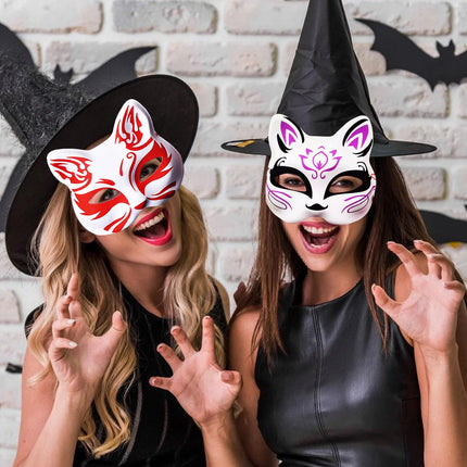 Alishomtll 10 pieces cat masks for painting, DIY blank paper mask, cat mask fox mask white half masks with plush faux fur felt fabric stickers for Halloween carnival masquerade party cosplay