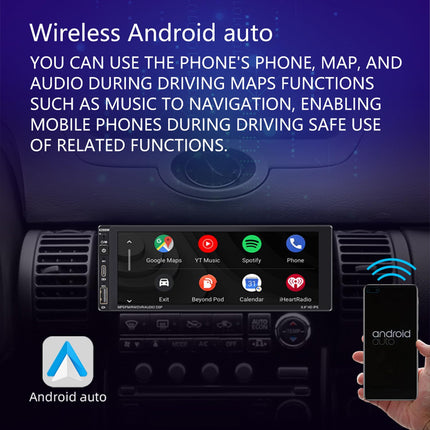 1-DIN Car Radio with Wireless CarPlay, Android Auto, 6.9-inch Touchscreen, Bluetooth Car Radio, Supports FM AM, RDS Radio, Mirror Link, USB Type-C, Voice Control, Power Failure Memory