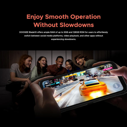 DOOGEE Blade 10 Smartphone without a contract, 9GB + 128GB, 5150mAh battery, 11mm thin, unlocked smartphone, rugged 4G, 16MP camera + 8MP outdoor phone, Android 14, 6.56 inches, NFC, Black
