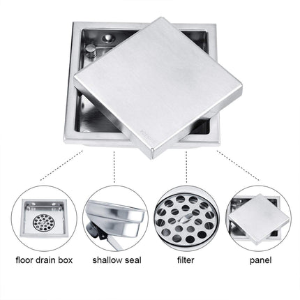4.3 inch square shower floor drain with removable cover, square stainless steel shape, odorless bathroom floor drain waste gate shower drain for kitchen bathroom garage