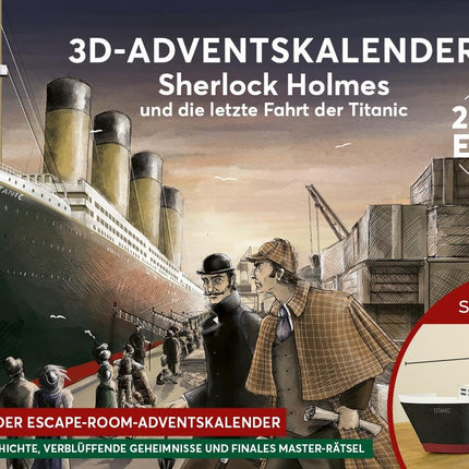 24 PÄEVA PÕGENEMINE 3D advendikalender – Sherlock Holmes ja Titanicu viimane reis: XXL-suuruses puslelaeva ja 24 põneva pusle, salapäraste esemete ja digitaalsete lisadega