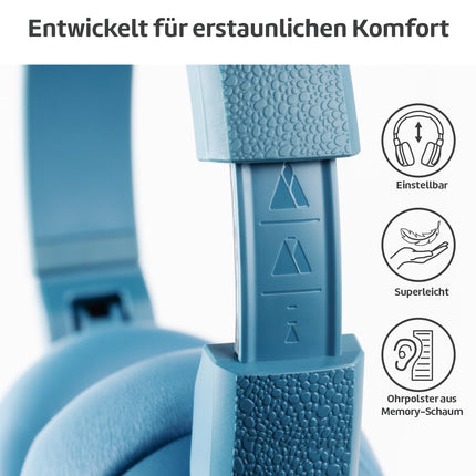 POGS juhtmevabad Bluetooth-kõrvaklapid mürasummutusega | The Turtle | Kokkupandavad vastupidavad kõrvaklapid | 85 dB helitugevuse piirang, mikrofon | Juhtmevaba muusika jagamine (sinine)