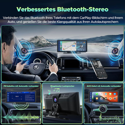 LAMTTO juhtmevaba CarPlay Android Auto, 9,26-tolline kaasaskantav autostereo 2.5K+1080P armatuurlauaga ees ja taga, CarPlay ekraan autole 64G TF, Bluetooth, navigatsioon, Mirror Link, Siri/G00gle, AUX/FM