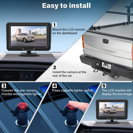 Vtopek AHD 1080P Rear View Camera Car Kit Reversing Camera with 4.3" Monitor 5 Reversing Line IP68 Waterproof Night Vision Reversing Camera Retrofit Parking Aid Reversing Camera Cable for Motorhome Truck RV