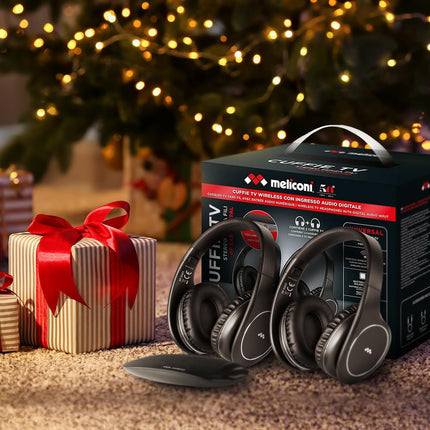 Meliconi Easy Digital Bundle, 2 juhtmevaba stereo TV-kõrvaklappi, 100% digitaalsed, analoog-/digitaalse audiosisendi ja dimensionaalse saatja alusega, must
