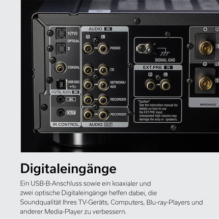 Denon PMA-1700NE HiFi võimendi, 2x140W, sisseehitatud fono-eelvõimendi, kõrgresolutsiooniga sertifitseeritud, täiustatud ülikõrge voolutugevusega ühe-push-pull vooluring, täiustatud AL32 protsessor Plus, must