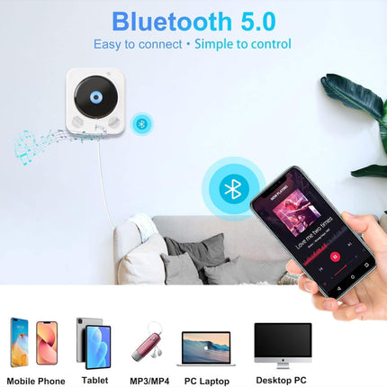 CD-mängija Bluetooth kaasaskantav CD-mängija seinale kinnitatava kodukinosüsteemiga Boombox puldiga, HiFi kõlarid USB MP3 taasesitusega, FM-raadio, 3,5 mm AUX-sisend kõrvaklappide jaoks