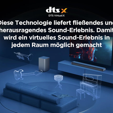 TCL S55HE 2.1-kanaliga Dolby Atmos kõlaririba, maksimaalne võimsus 220 W kahekordse bassisüsteemiga, DTS Virtual X tugi, HDMI eARC ja Bluetooth 5.3, kõlaririba juhtmevaba subwooferiga, kodukino
