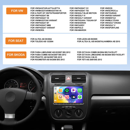 CAMECHO 4+64G 8-tuumaline navigatsiooniga autoraadio VW Passatile, Golfile, Jettale, EOSile, Polo Touranile, Seat Sharanile, 9-tolline Android 13 juhtmevaba Carplay Bluetooth-raadio tahavaatekaameraga ja Android Auto WIFI GPS FM/RDS +Canbusiga