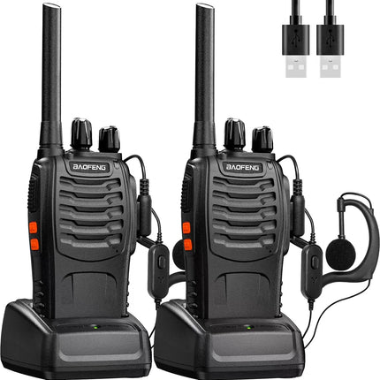 Baofeng Walkie Talkies PMR446 raadiod Professionaalne kahesuunaline raadio 16 kanaliga intercom laetav raadiovastuvõtja saatja-vastuvõtja täiskasvanutele kõrvaklappidega (2 pakki)