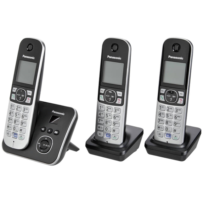 Panasonic KX-TG6823GB DECT juhtmeta telefon automaatvastajaga (3 telefonitoru, madala kiirgusega, ökorežiim, GAP-telefon, lauatelefon) must