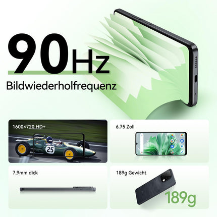 UMIDIGI G9C NFC nutitelefon ilma lepinguta Android 14-12(6+6) GB+128GB 50MP kaameraga mobiiltelefon 6,75-tolline 90Hz ekraan, 5000mAh, 2,2 GHz protsessor, 4G kahe SIM-kaardiga, kaasas laadija, Bluetooth 5.4/Face ID/GPS - must