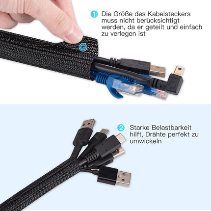 AGPTEK 25mm-3m Cable Sleeve, Self-Closing Cable Duct, Flexible Woven Cable Cover, Cable Management for Desk, TV, Computer, PC, Cable Protector for Dogs, Cats