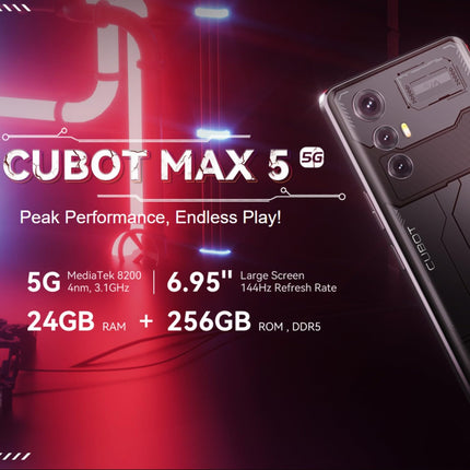 CUBOT MAX 5 – 6,9-tolline FHD+ 144Hz nutitelefon, 12 GB ja 256 GB, 100 MP kaamera, 5100 mAh aku, Android 14, kaheksatuumaline protsessor, must