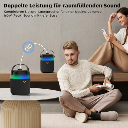 Bluetooth Speaker, 50W (80W Peak) Portable Bluetooth Music Box with 360° LED Light, Deep Bass, Loud Outdoor Bluetooth Box with FM/AUX/USB/TWS/6.35mm Input, Boombox for Party, Beach, Camping