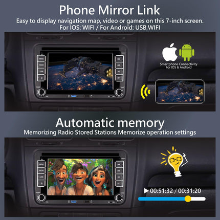 KTTCORLP Linux Car Radio with Screen for Golf 5 6 VW Polo T5 Passat Touran Seat with Navigation FM/AM, Apple Carplay, Android Auto, Steering Wheel Control, 2Din Dab Car Radio Touch Display 7 Inch
