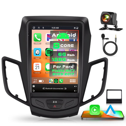 6G+128G 8-tuumaline traadita Carplay Android autoraadio Ford Fiesta MK7 2009-2016 9,7-tollise puutetundliku ekraaniga autoraadio Android Auto GPS navigatsiooniga WiFi Mirror Link Bluetooth FM/RDS/DSP EQ/USB/SWC tahavaatekaamera