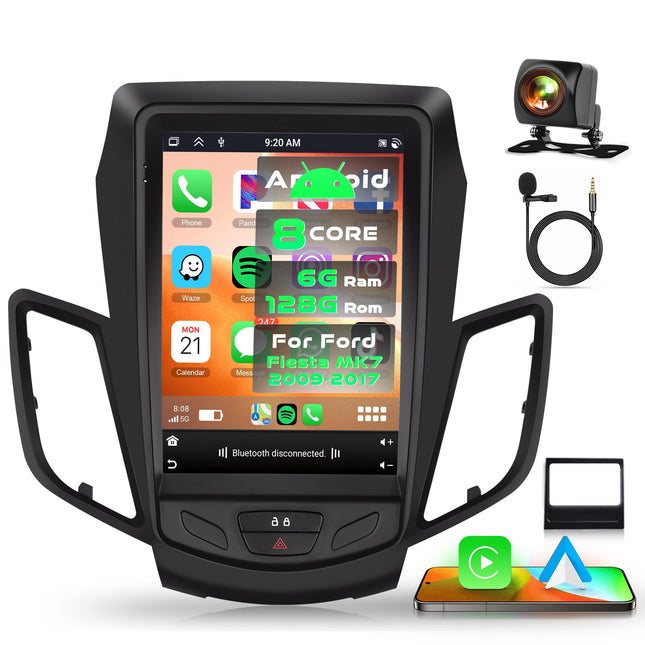 6G+128G 8 Core Wireless Carplay Android Car Radio for Ford Fiesta MK7 2009-2016 9.7 inch Touchscreen Car Radio with Android Auto GPS Navigation WiFi Mirror Link Bluetooth FM/RDS/DSP EQ/USB/SWC Rear View Camera