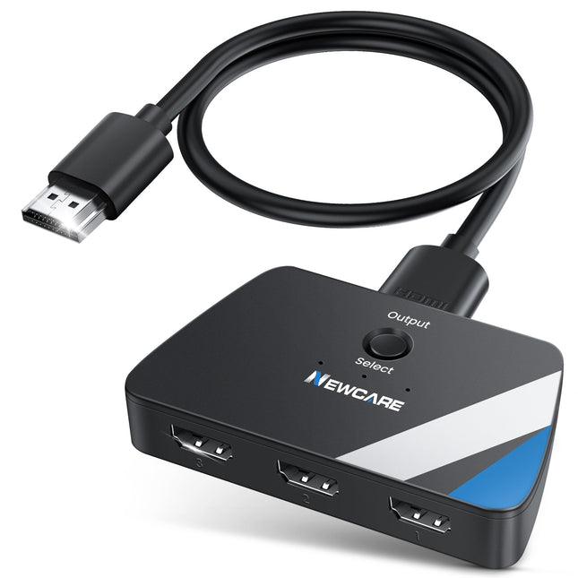 NEWCARE HDMI-lüliti 3 sisse-1 väljundiga koos 2,6 jala pikkuse kaabliga, 4K@60Hz HDMI-jaotur 3 sisse-1 väljundiga, 3-pordiline HDMI-lüliti jaotur, mis toetab Dolby Atmos HDR10-t