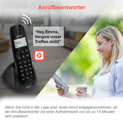 VTech CS1451 DECT Telephone Cordless 2 handsets with answering machine, hands-free function, call blocking, caller ID/call waiting function, backlit display, ECO mode Low radiation