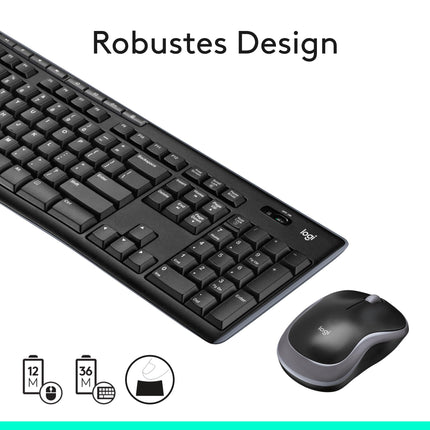 Logitech MK270 Combo Keyboard and Wireless Mouse with Wireless Nano Receiver (QWERTZ- German Keyboard Layout) Black