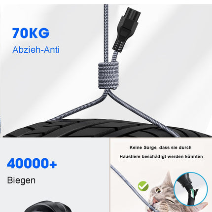 Power cable 3-pin 3m power cable cloverleaf Mickey Mouse laptop cable with VDE certified nylon braided universal power supply cable for Dell HP Lenovo Asus Acer laptop charger TV printer projector - gray
