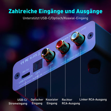 Fosi Audio K5 Pro Headphone Amplifier, USB C DAC Amplifier Headphone HiFi, USB/Optical/Coaxial/Microphone Inputs to 3.5mm AUX/RCA Output, Gaming DAC AMP Hi-Res for PS5/ PC/MAC/Active Speakers
