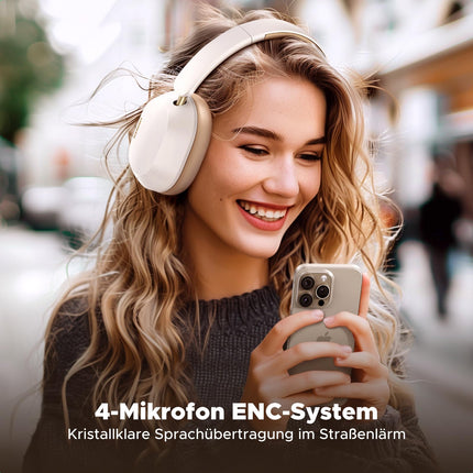UGREEN HiTune Max5c Bluetooth-kõrvaklapid adaptiivse aktiivse mürasummutusega, kõrglahutusega heli, LDAC, 75-tunnine aku, Bluetooth 5.4, ruumiline heli, ekvalaiser rakenduses, topeltühendus (valge)