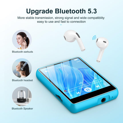 SWOFY 64GB MP3-mängija Bluetooth 5.3, 2.4-tolline puutetundlik mini MP3 MP4-mängija kaasaskantav, HiFi muusikapleier lastele kõlariga FM-raadio, toetab kuni 128 GB (sinine)