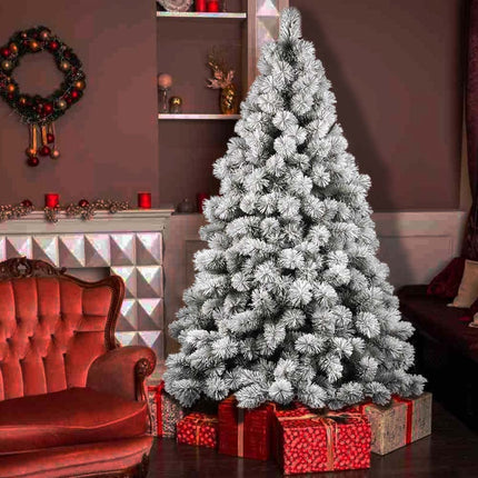 BAKAJI Alpine pine Christmas tree, green, snow-covered, super dense, full, iron base, high quality, branches with snow, easy assembly, very dense Christmas decoration (210 cm)