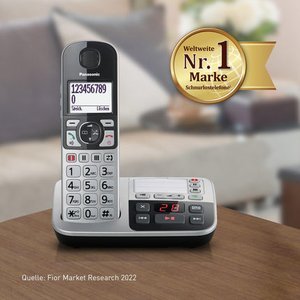 Panasonic KX-TGE522GS DECT senior telephone with emergency call (large button telephone with answering machine, cordless, telephone DUO) silver-black, max 1.5h - talk, 4.6cm display, 150 entries, max 330h standby,