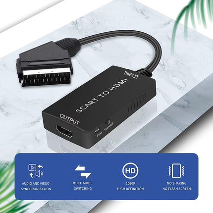 AIFHDAUF SCART to HDMI Converter, Scart to HDMI Adapter HD 720P/1080P Switch Video Audio Converter Adapter for HDTV Monitor Projector Xbox PS3 VHS STB Sky Blu-ray DVD Player