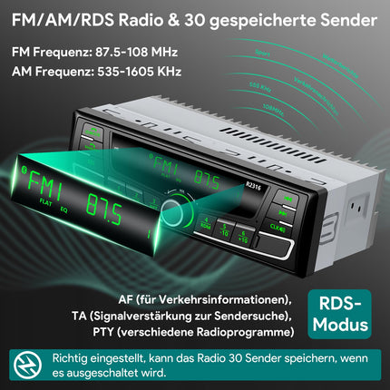 RDS autoraadio Bluetooth, Wistrue FM/AM/7 värvi autoraadio Bluetooth käed-vabad süsteemiga, 1Din autoraadio USB/AUX/SD/MP3 mängijaga, ühildub iOS ja Androidiga (mitmevärviline)