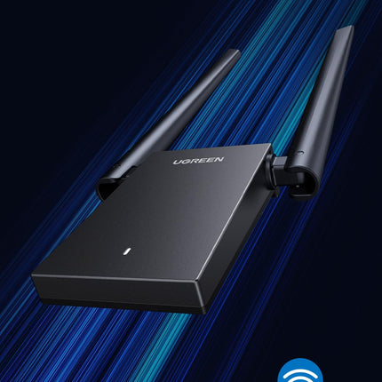 UGREEN AX1800 USB WLAN-i mälupulga adapter WiFi 6 USB 3.0 adapter arvutile. Kahe 5dBi WLAN-antenniga sisseehitatud draiver, superseina läbitungivus ja kahe sagedusalaga (5GHz/2.4GHz) Windows 10/11 jaoks.
