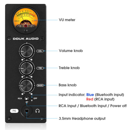 Douk Audio P6 HiFi Bluetooth lamp-eelvõimendi stereoheli võimendi kõrvaklappide võimendi lamp-eelvõimendi VU-mõõturiga