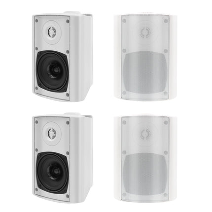 Herdio 4-tollised Bluetooth-kõlarid õue, 400 vatti, veekindlad, aeda, terrassile, restorani (2 paari/valged)