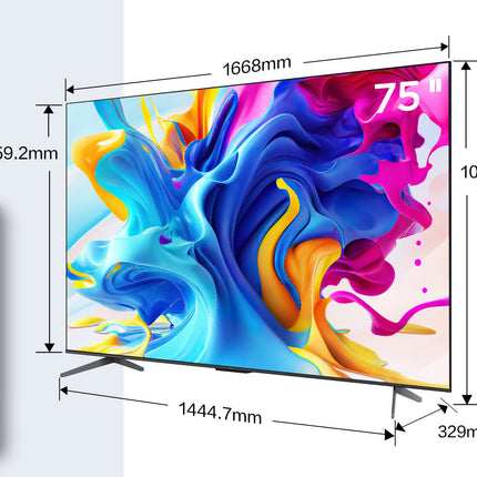 TCL C641 QLED 4K UHD teler 75 tolli (189 cm), 120 Hz mängimine, HDR10+, Dolby Vision, Dolby Atmos, nutiteler, kolmekordne tuuner DVB-T2/S2/C, Google TV, must, 2023