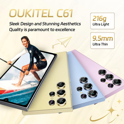 OUKITEL C61 Android 15 nutitelefon lukustamata, 16 GB + 128 GB / 1 TB mobiiltelefon ilma lepinguta, 6,88" HD+ 90Hz ekraan, 5150 mAh mobiiltelefon soodne, 13 MP + 5 MP, 4G kahe SIM-kaardiga SIM-kaardivabad mobiiltelefonid/sõrmejälg/OTG/näotuvastusega