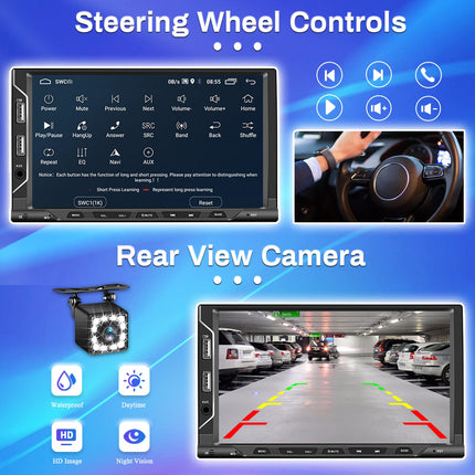 Hikity Car Radio DAB+ Double Din Android 13 with Navigation 7 Inch Touch Screen Carplay Android Auto Audio Radio with Bluetooth Handsfree Mirror Link WiFi Support Rear View Camera AUX