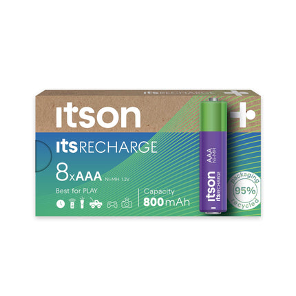 ITSON, AAA rechargeable batteries, 8 pieces, capacity with min. 800 mAh, packaging 95% recycled, made in Japan, best for remote controls, flashlights, watches