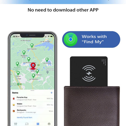 Õhuke Airtag kaart 1.6mm, nutikas rahakoti jälgimiskaart laetav, (ainult iOS-ile), GPS-esemete leidja IP68 veekindlusega, ühildub A-APPLE Find My rakendusega