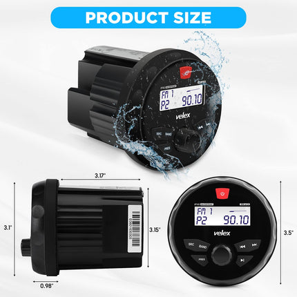 Waterproof Bluetooth Marine Stereo Receiver with MP3 Player on DAB+/AM/FM Radio and USB for Streaming Music on Boats, Golf Carts, ATVs, UTVs and Spas, Hot Tubs (DAB+)