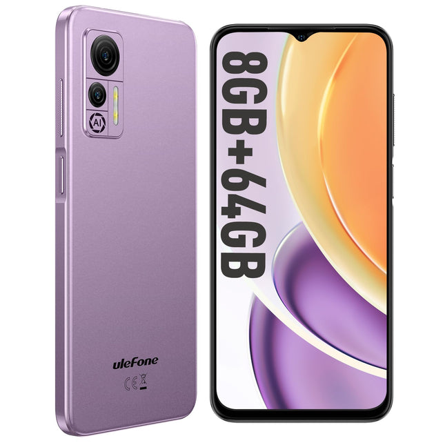 Ulefone nutitelefon ilma lepinguta, Note 14 Pro 64GB + 8GB / 128GB laiendatav mobiiltelefon odav 4500mAh 6,52-tolline ekraan 13MP + 5MP kaamera Android 12 4G kahe SIM-kaardiga 3 kaardipesa Face ID GPS OTG Type-C - lilla